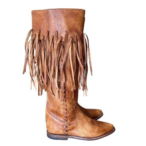 Bed Stu Knee High Fringe Cognac Leather Boots size 7 like new - Picture 3 of 11